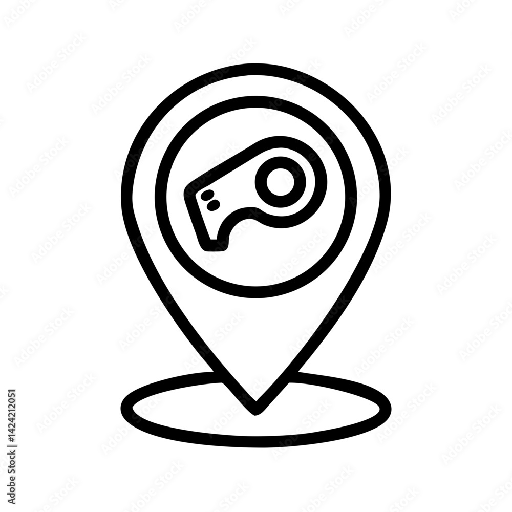 Poster Meat Pin Icon Representing Butcher Location Marker and Meat Store Navigation