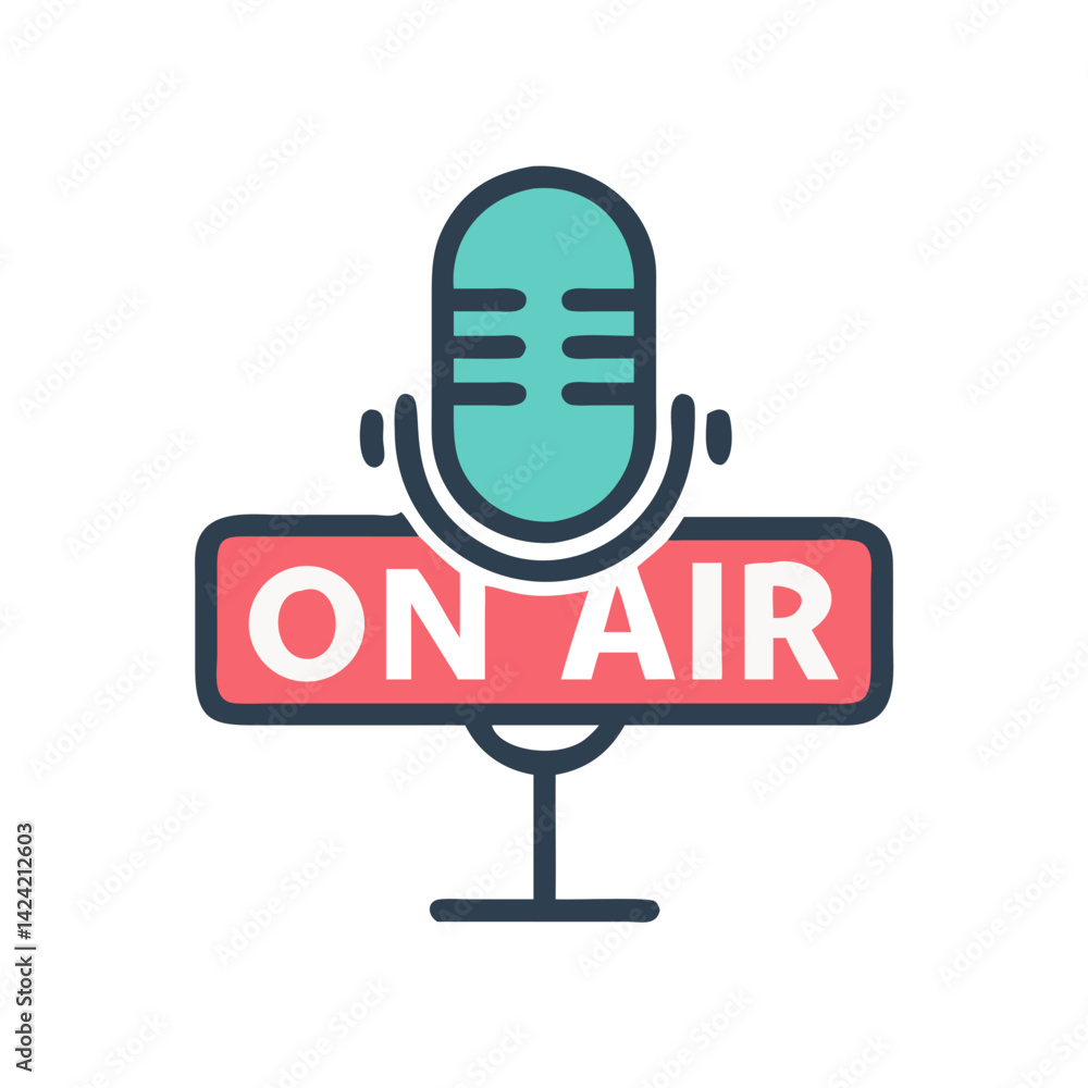 Poster microphone with on-air sign icon representing live broadcasting and audio recording
