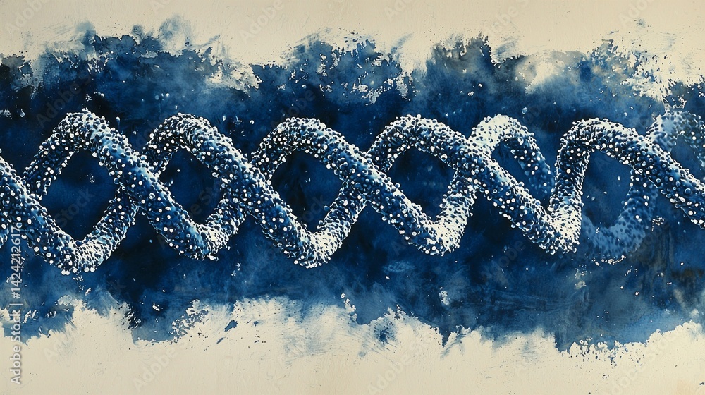 Aufkleber Swirls of vibrant blue paint create a captivating backdrop for a striking wave-like form adorned with textured beads, evoking a sense of fluidity and movement in art.