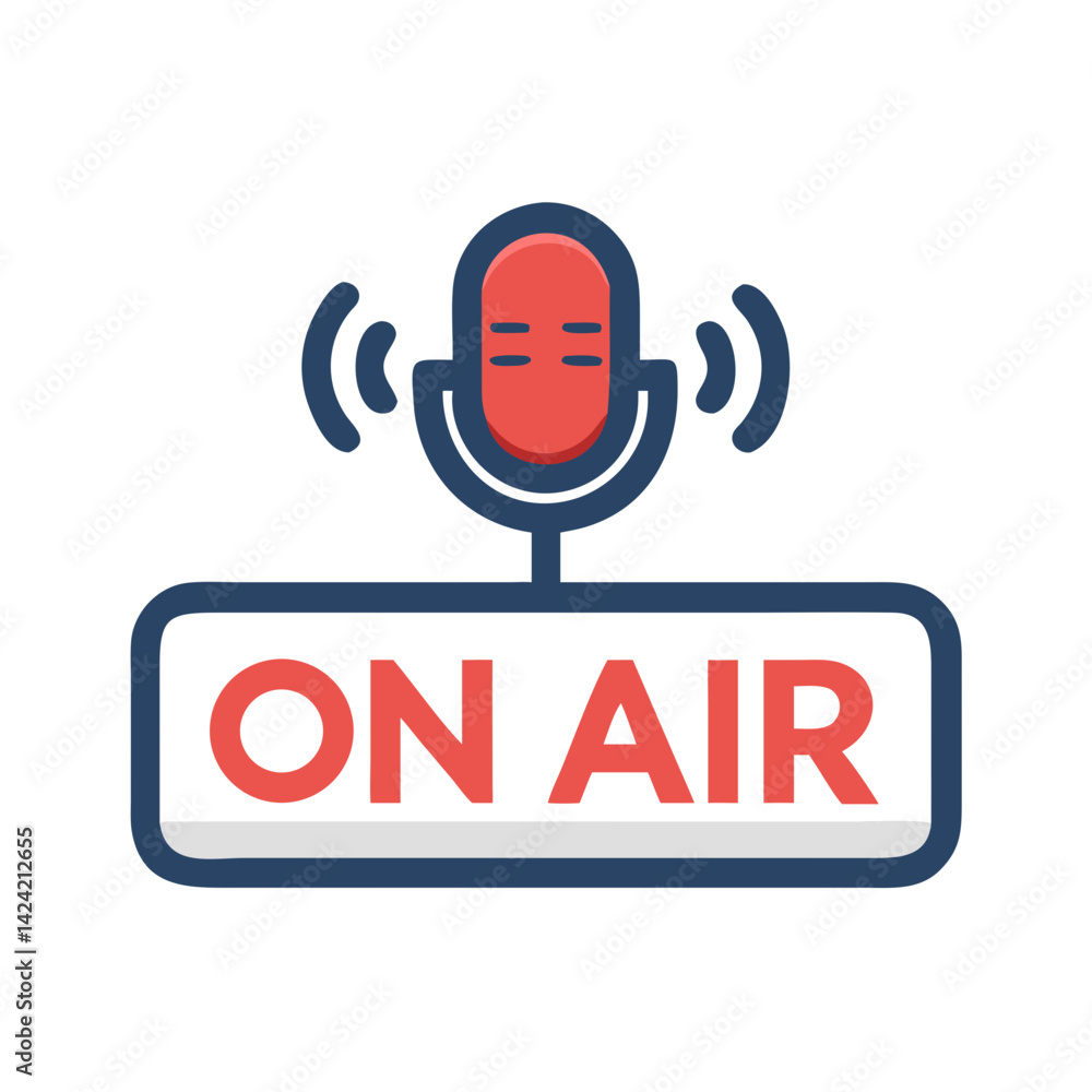 Poster microphone with on-air sign icon representing live broadcasting and audio recording