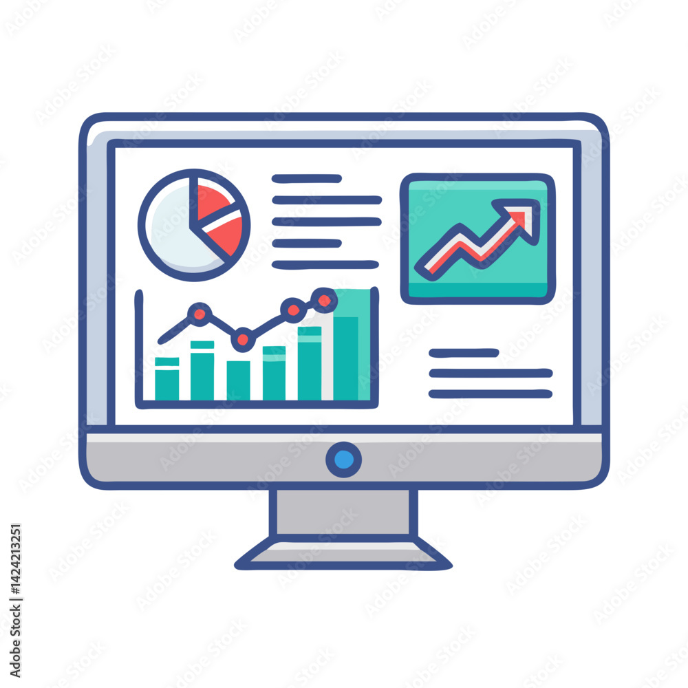 Poster monitor with marketing chart icon representing campaign performance and business analytics