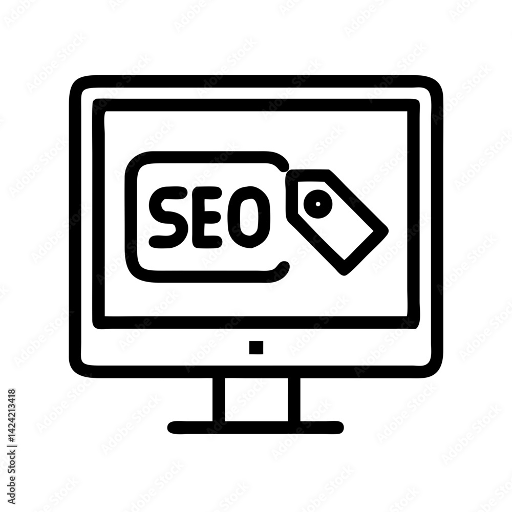Poster monitor with seo tag icon representing search engine optimization and digital marketing