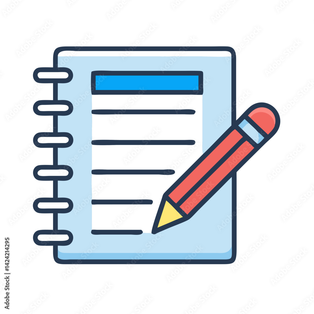 Poster notebook with pencil icon representing writing, drawing, and note taking