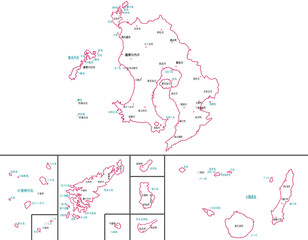 Obraz premium 鹿児島県 地図 白 斑点 イラスト