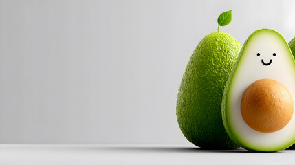 Cute Smiling Avocado and Whole Fruit on Grey Background