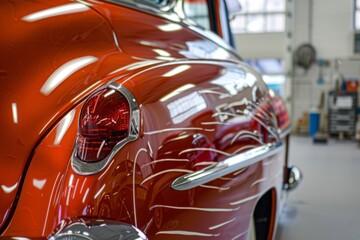 Fototapeta premium Expert auto body repair services for flawless restoration of dented car fenders at our shop