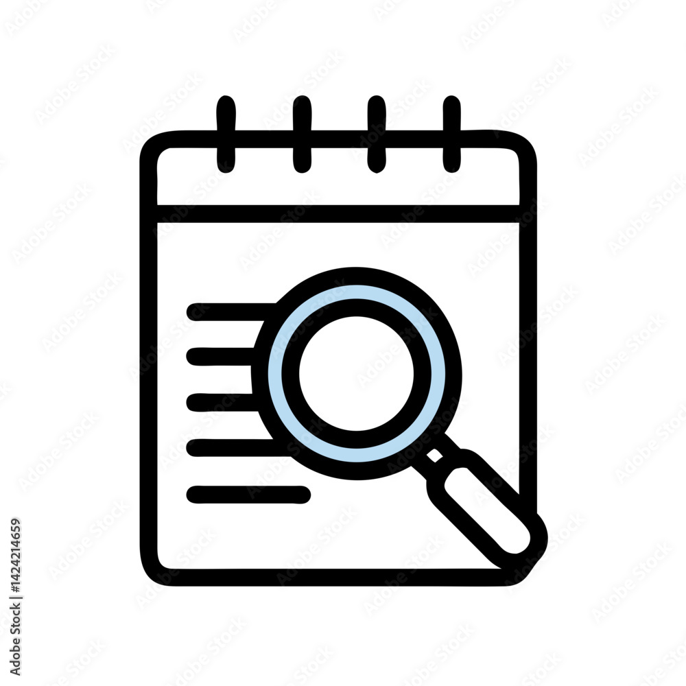 Leinwandbilder Notepad with Magnifying Glass Icon Representing Document Search and Analysis