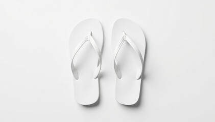 Pair of white flip-flops, isolated on white backdrop , relaxation, footwear