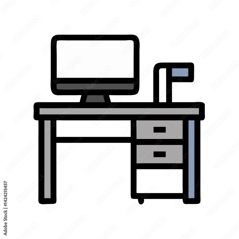 Aufkleber Office Desk with Computer Icon Representing Workspace and Digital Productivity