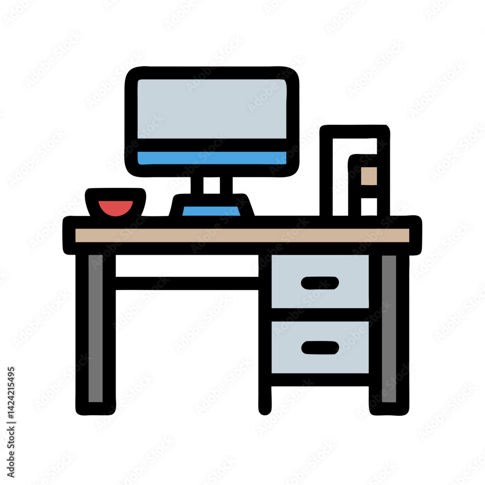 Poster Office Desk with Computer Icon Representing Workspace and Digital Productivity