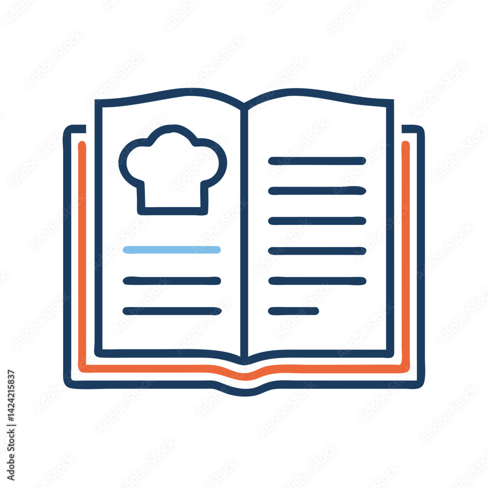 Poster Open Cookbook Icon Representing Step-by-Step Recipe Instructions and Cooking Guide