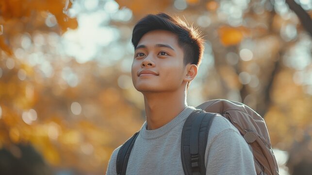 Candid Portrait of a Young Filipino Man Outdoors during Autumn