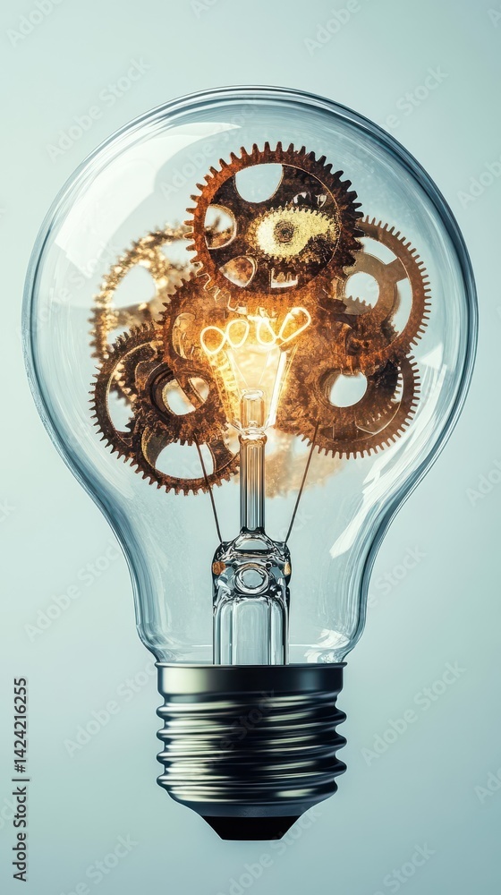 Poster a lightbulb with gears inside symbolizing innovative thinking.