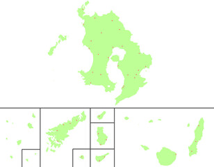 鹿児島県　地図　黄緑　斑点　イラスト