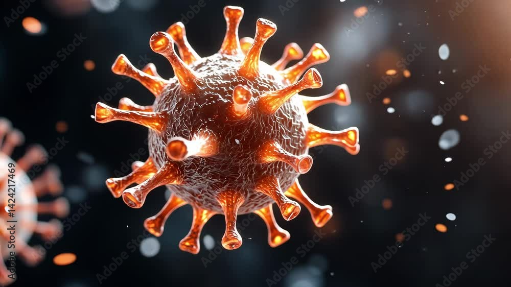 Poster detailed 3d render of virus structure with vibrant background effects