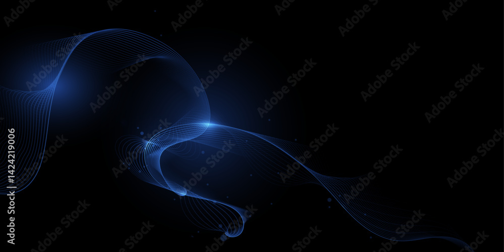 Poster Vector abstract dynamic, wave particle and dot. Illustration technology background with dynamic mesh, flow particles design for banner, wallpaper. High tech, digital datum network and science concept
