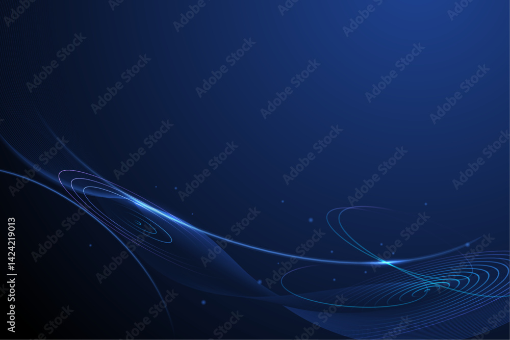 Poster Vector abstract dynamic geometric shape, wave flow line, light effect and texture on blue gradient color for wallpaper, template banner. Illustration modern graphic design for futuristic background