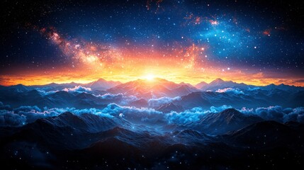 Fototapeta premium Cosmic mountain sunrise