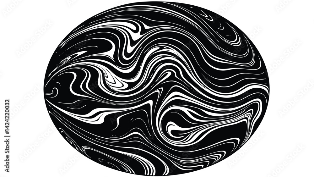 Poster abstract black and white swirl pattern within a circular shape illustration