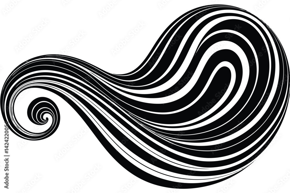 Poster abstract black and white swirl vector design with elegant curves and op art