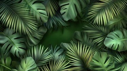 Palm Sunday concept: green palm tree leaves on natural sky