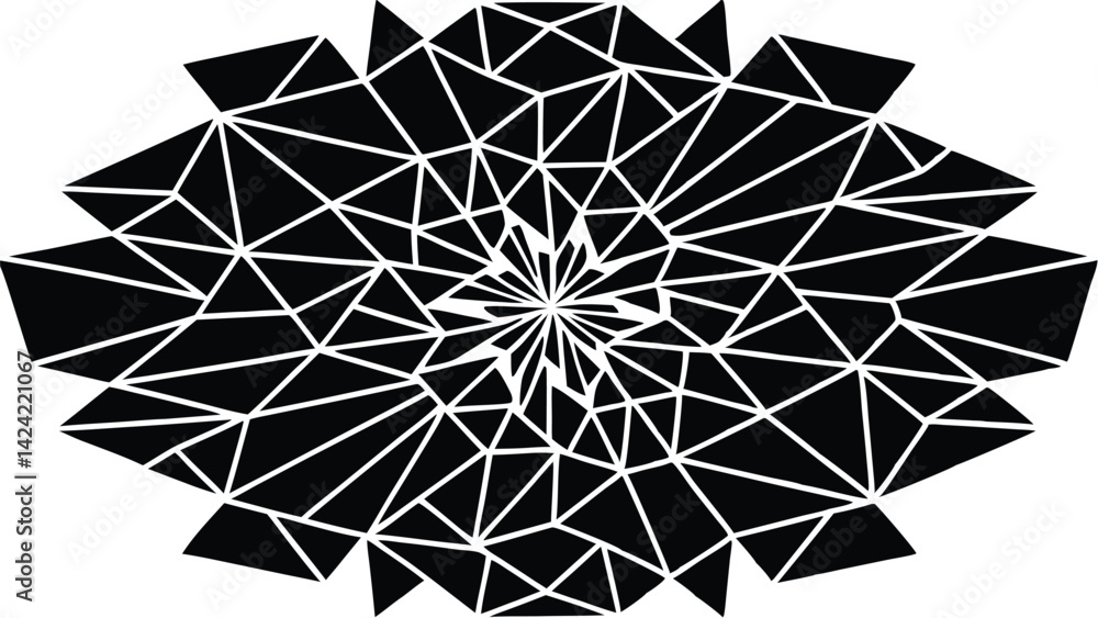 Poster abstract geometric ornament with triangular and polygonal mosaic shapes in black and white