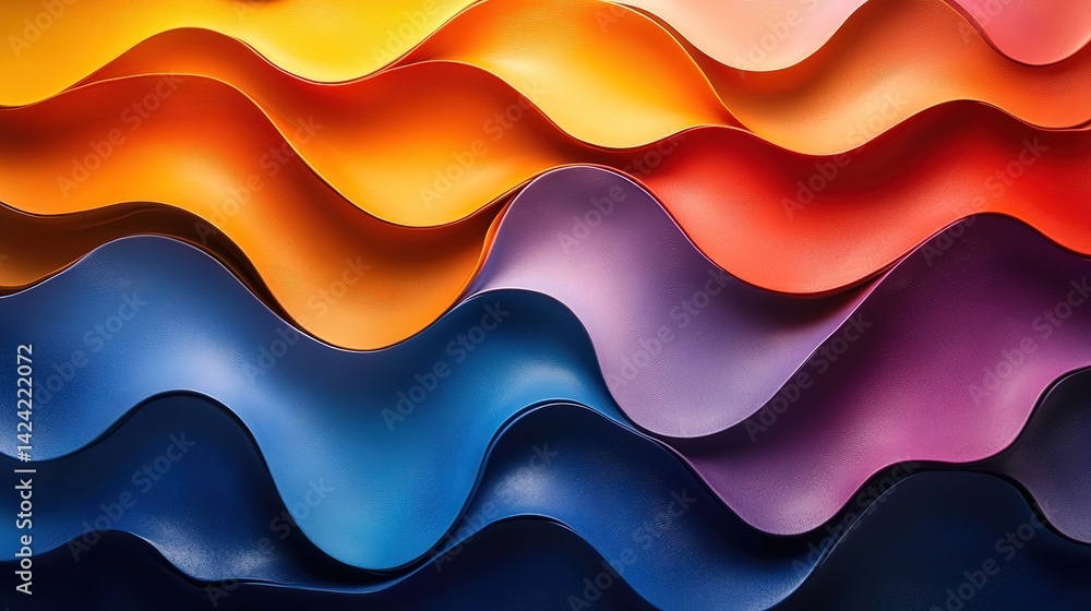 Poster abstract wavy layers with gradient color transitions from yellow