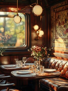 Vintage and cozy decorations inside the carriage