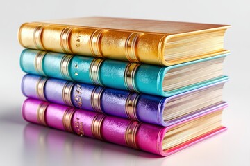 Stack of Vibrant, Metallic-Covered Books: A Pastel Dream