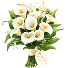 "Elegant Calla Lily Flower Bouquet Isolated on White Background &ndash; AI Generated Image.  lily bouquet, elegant floral arrangement, artificial intelligence art, floral design, digital bouquet, white ca

