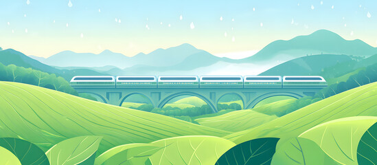 Obraz premium The high-speed train running in the mountains