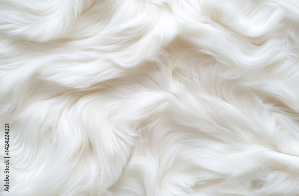 Poster close up view of soft white fluffy material with gentle waves and blurred texture throughout frame