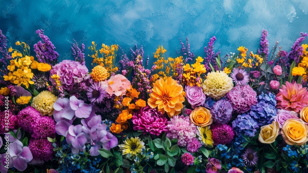 Poster a stunning array of flowers showcases vibrant hues, from deep purples to bright yellows, creating a 