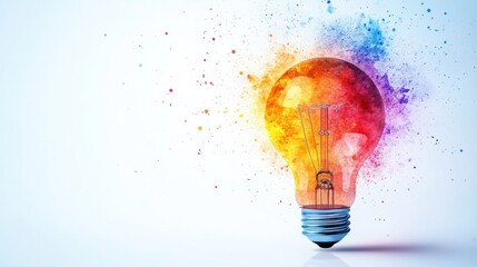 Colorful illumination explodes from a glowing lightbulb.