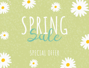 Hand drawn cutest banner for Spring Sale with Flowers and Texture. Handwritten Floral template for Spring Season. Vector illustration