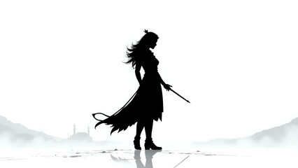 silhouette of a girl in a white dress