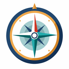 Decorative Flat Vector Compass Illustration With Blue And Teal Accents On White