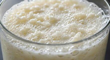 Refreshing Glass Of Probiotic Kefir Drink With Bubbles And Creamy Texture