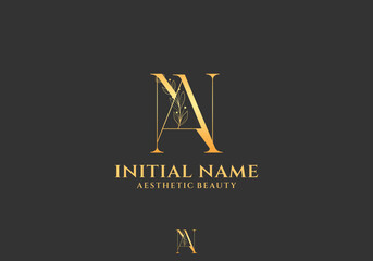 Letter AN Beauty Logo with Flourish Ornament Luxury