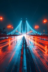 Obraz premium The cable-stayed bridge illuminated by night lights