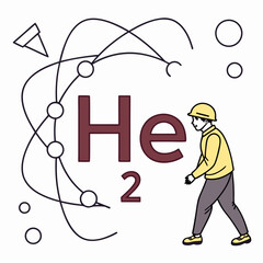 Helium Element Molecule And Worker In Outline Style Illustration Chemistry Concept