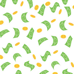 Money Background Floating Dollar Bills Coin Scatter Cash Currency Finance Vector