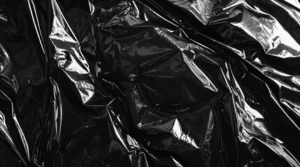 Crumpled black plastic sheet texture