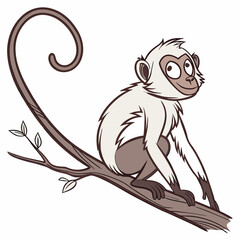 Cute Monkey Cartoon Character On Tree Branch With Expressive Eyes