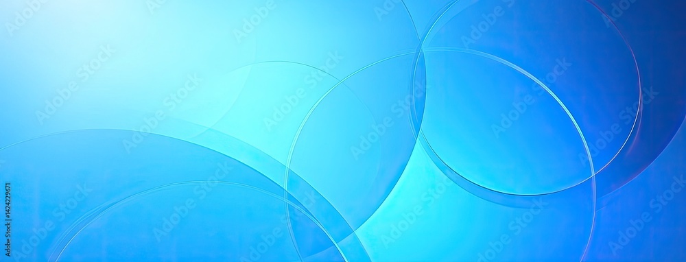 Poster abstract blue background with intersecting light circles and minimalist design