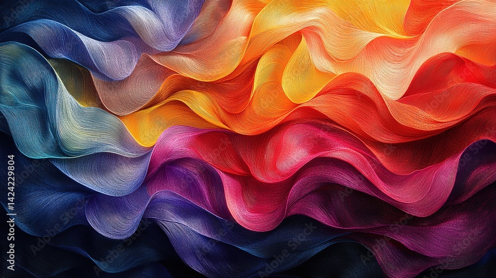 Poster abstract flowing waves of vibrant color gradients with textured