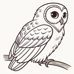 Cartoon Owl Perched On Branch Detailed Outline Illustration For Coloring And Design