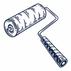 Monochrome Paint Roller Isolated On White Background Painting Tool Hand Drawn