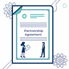 Business Partnership Agreement Illustration Two Partners Finalizing And Signing Contract Documents