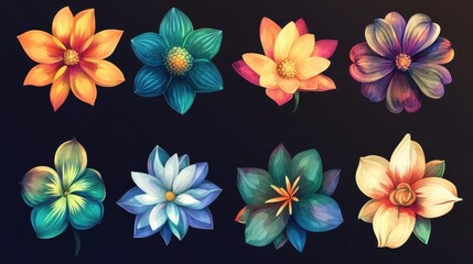 Vibrant Floral Collection  Eight Unique Flower Designs